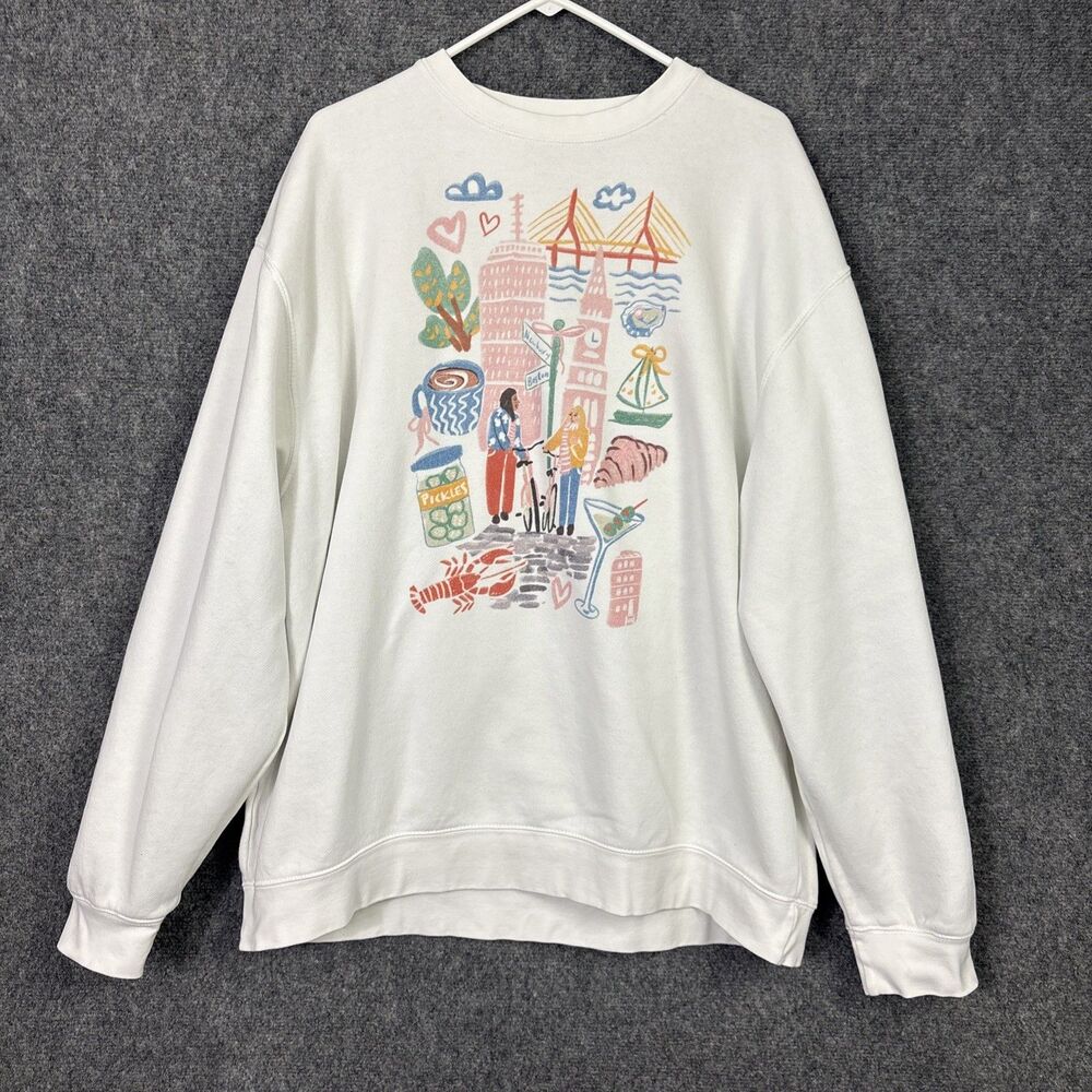 Mure + Grand Boston Sketchbook Graphic sweatshirt womens XXL White